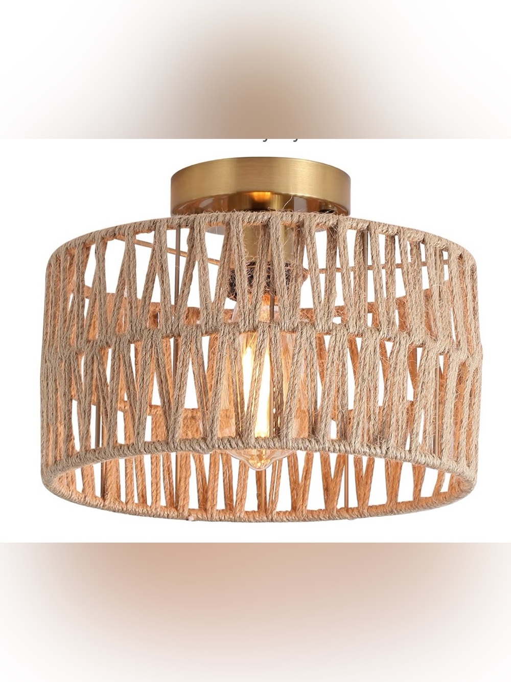 Coastal Antique Gold Woven Flush Mount small Light Rustic Boho Hemp Rope Brass
